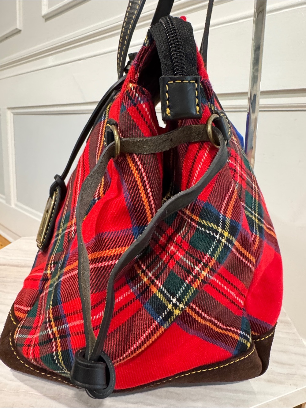Dooney & Bourke Bag Red Tartan Plaid Holiday Tote - Picture 7 of 17